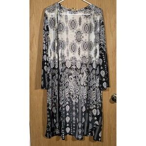 Lavish Women's Sz 2X Sheer Duster Open Kimono Paisley Boho Festival Gold Sparkle